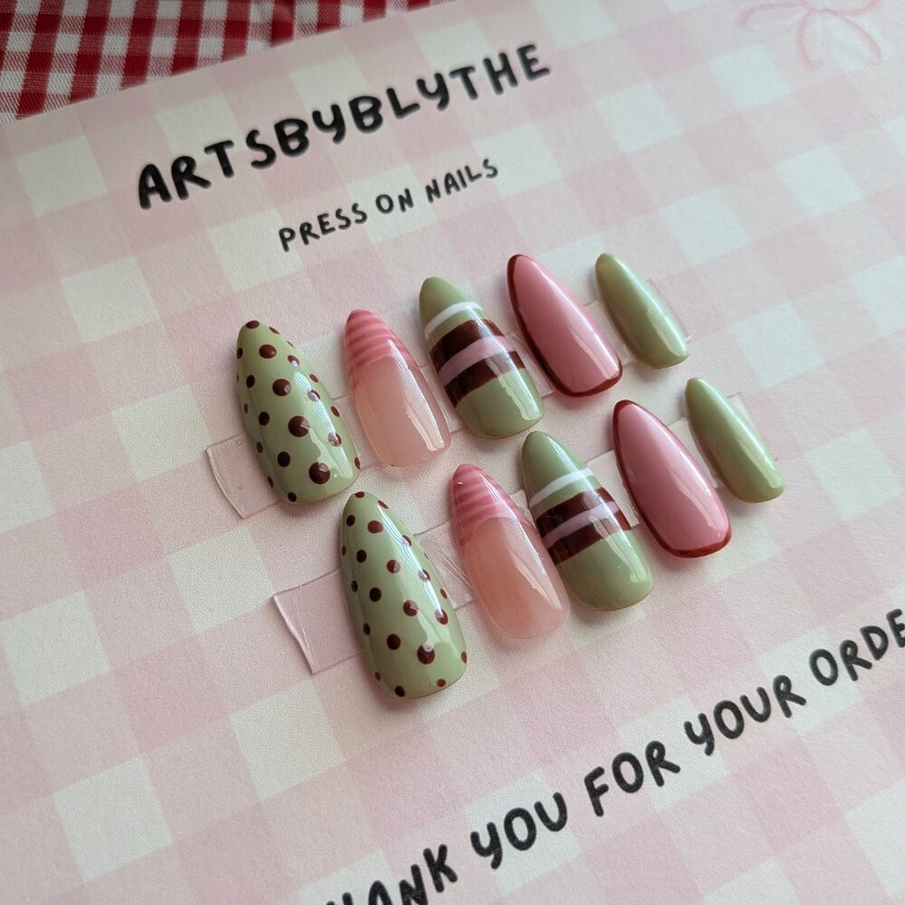 Strawberry Matcha Press On Nails